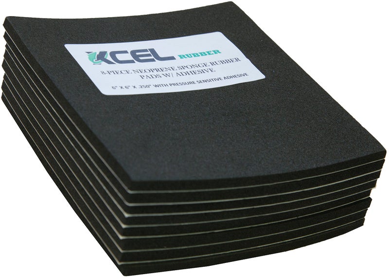 XCEL Neoprene Foam AntiVibration Pads with Adhesive 6" X 6" X 1/4" (8 Pieces) - Image 1