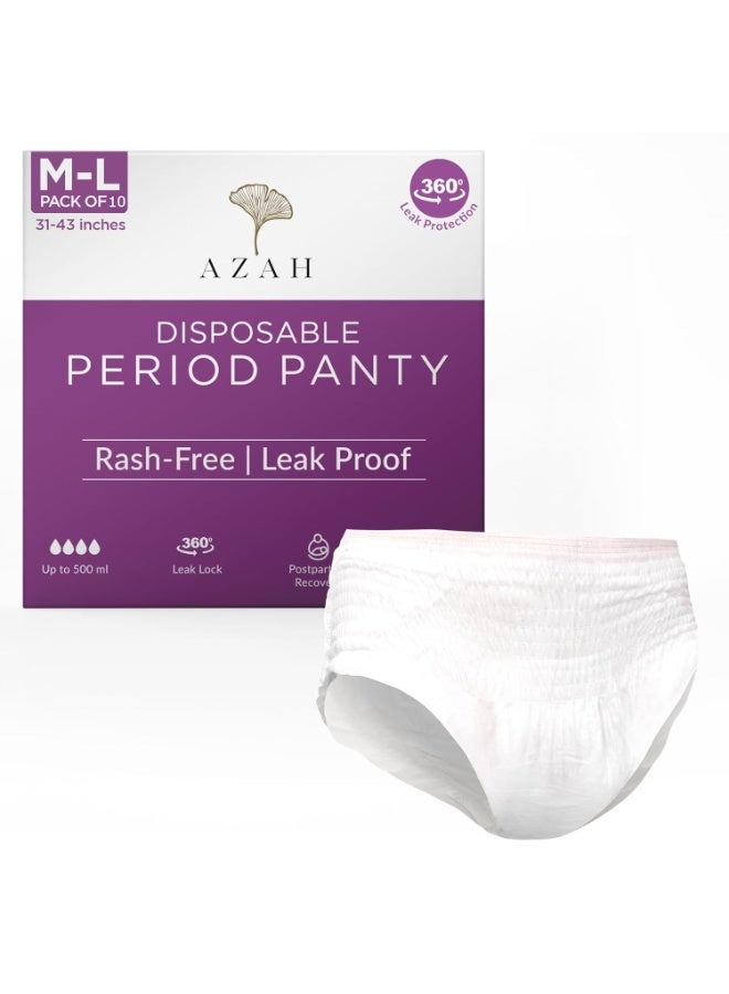 AZAH Periods Panty For Women [M-L Pack of 10] | 12 Hrs Protection | Super Absorbent 360° Coverage |Leak Proof Overnight Period Panty for Girls |Heavy Flow | Rash Free Disposable Panties After Delivery - Image 1