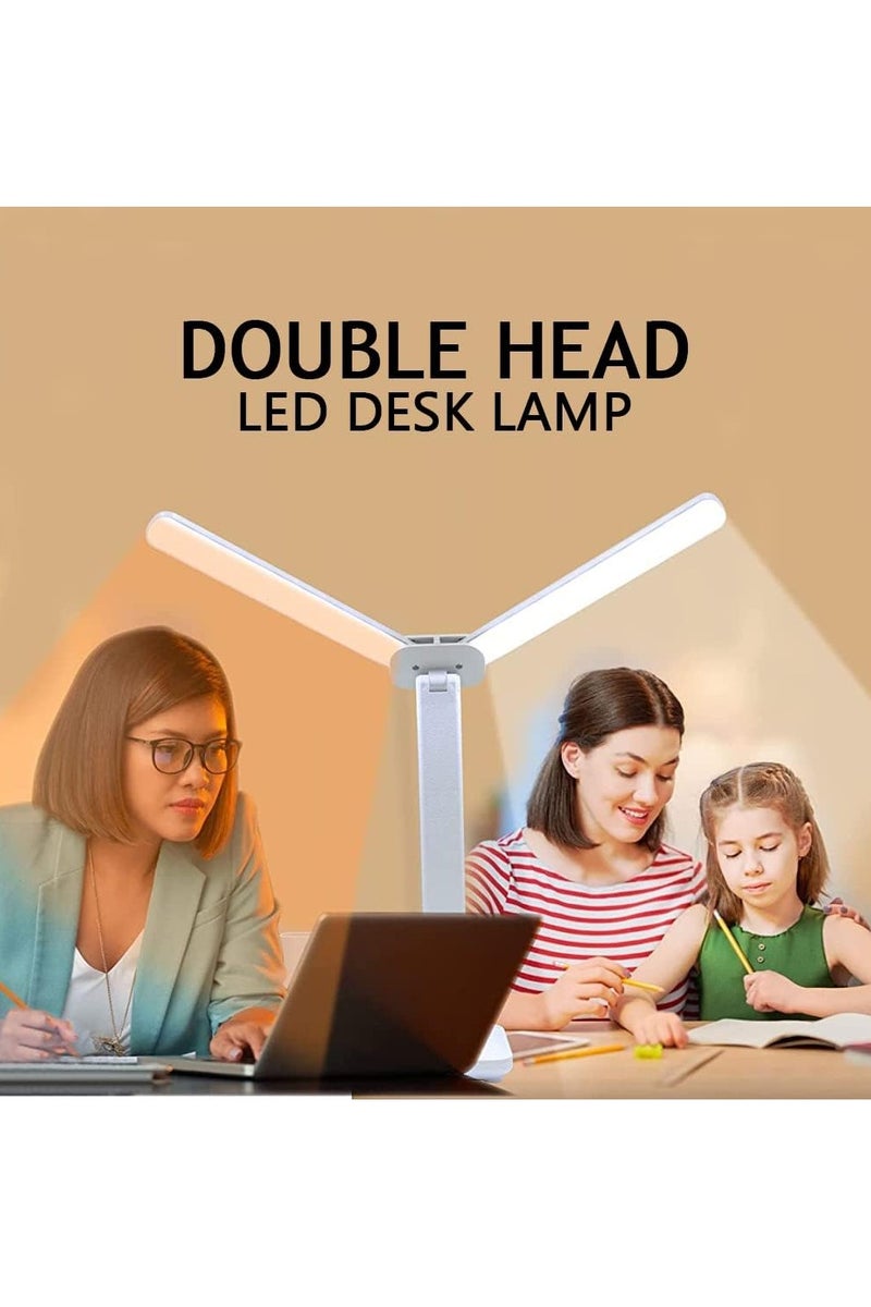 أباجورة برأس مزدوج ببطارية  للدراسة للطلاب   مصباح طاولة ليد قابل لإعادة الشحن بمنفذ USB، قابل للتعتيم 3 درجات للمنزل أبيض - Image 3