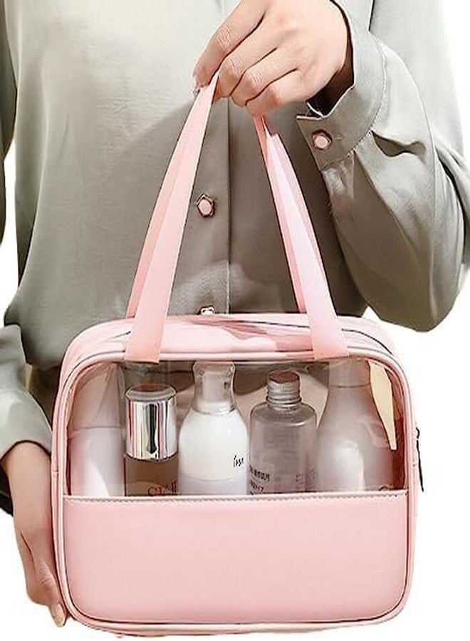 Multi-Functional Makeup Pouch for Women | Waterproof PVC Cosmetic Bags for Girls | Toiletry Storage Wash Bag | Travel Organizer for Bath Accessories & Grooming Kit (Pink) - Image 2