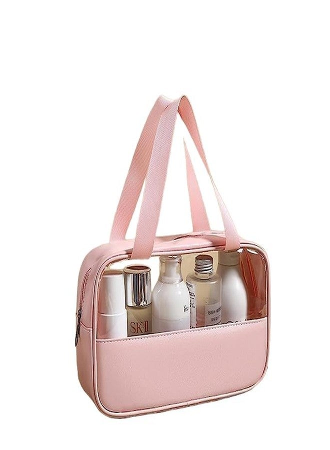 Multi-Functional Makeup Pouch for Women | Waterproof PVC Cosmetic Bags for Girls | Toiletry Storage Wash Bag | Travel Organizer for Bath Accessories & Grooming Kit (Pink) - Image 1