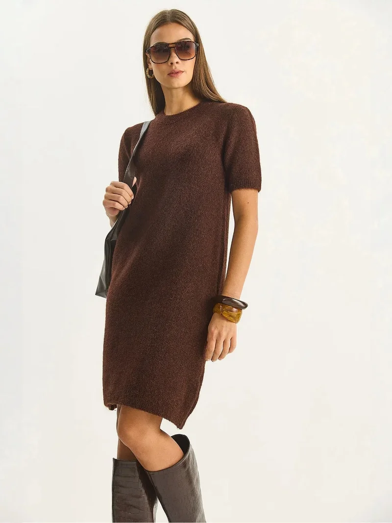 بيانكو لوتشي LUCCI Knit Midi Dress with Crew Neck