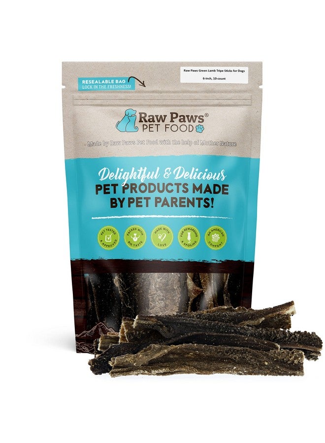 Raw Paws Green Lamb Tripe Sticks for Dogs (10 Pack) - Single Ingredient, Grass-Fed & Free Range - Crunchy Lamb Dog Treats - All Natural Dog Chews - Image 1