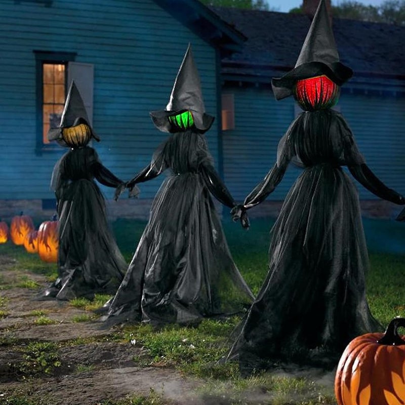 woobles Set of 3 Witch Halloween Decorations 59 inch Light-Up Halloween Witches with Stakes Sound-Activated Sensor Life Size Colour One Size - Image 1
