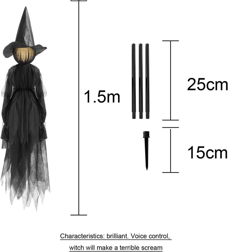 woobles Set of 3 Witch Halloween Decorations 59 inch Light-Up Halloween Witches with Stakes Sound-Activated Sensor Life Size Colour One Size - Image 5