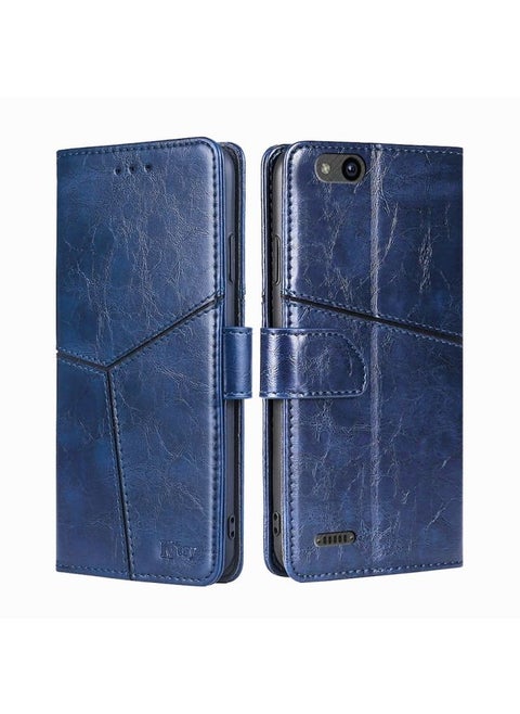 Case Cover For ZTE Tempo X Geometric Stitching Horizontal Flip TPU + PU Leather Phone Case(Blue)
