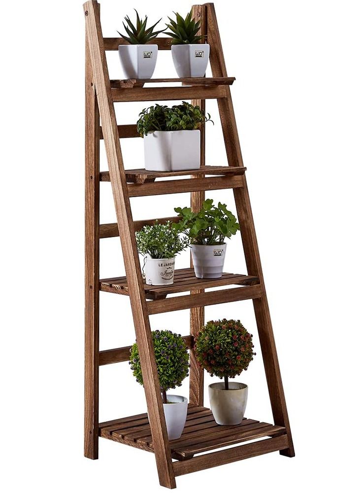 LINGWEI 4-Tier Folding Plant Stand Shelves Brown  - Image 1