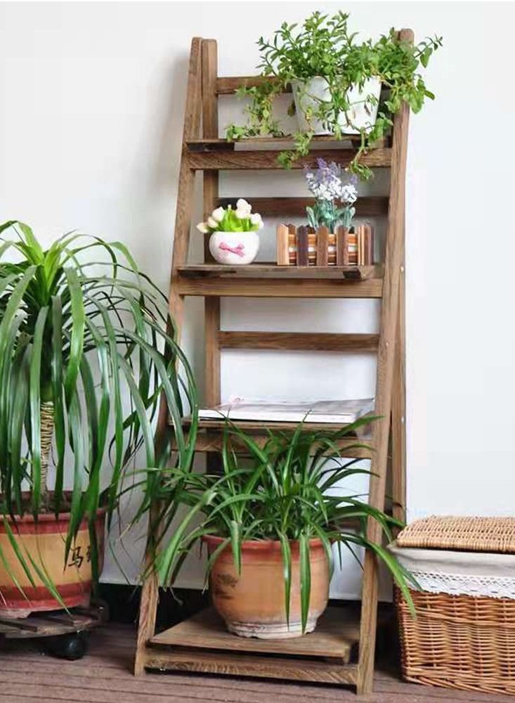 LINGWEI 4-Tier Folding Plant Stand Shelves Brown  - Image 3