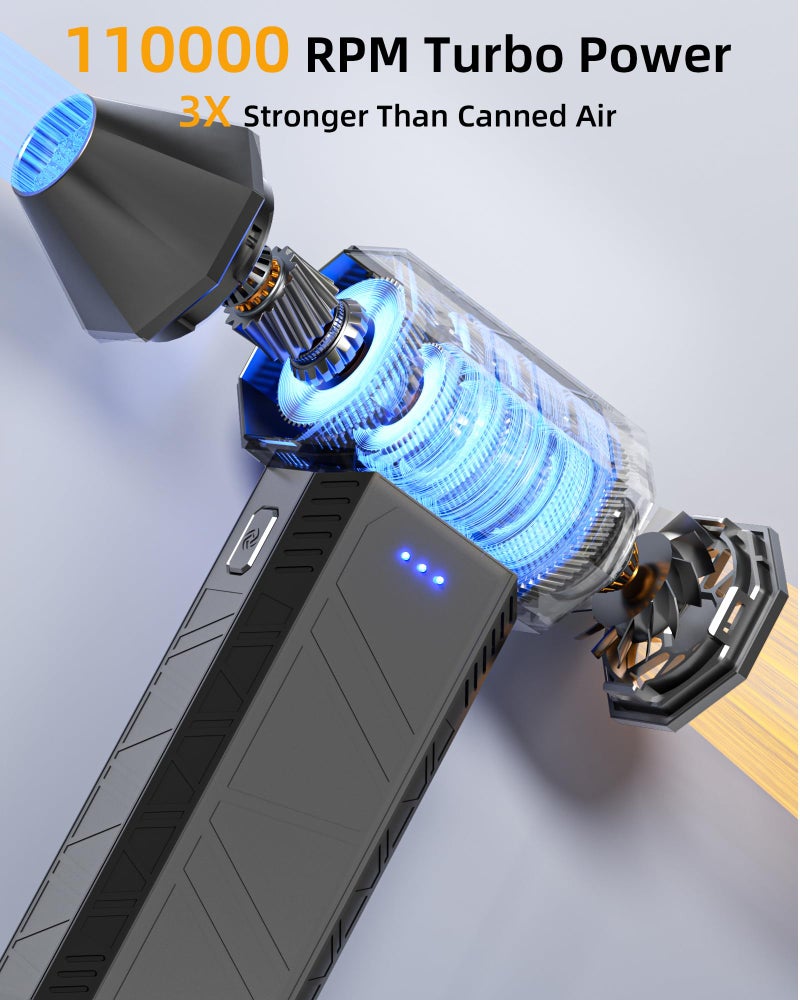 Anymotor Rechargeable Air Duster - Electric Cordless Blower for PC & Keyboard Cleaner, 110K RPM Handheld Compressed Air Can Replacer for Electronics, Car (Portable & Lightweight) - Image 2
