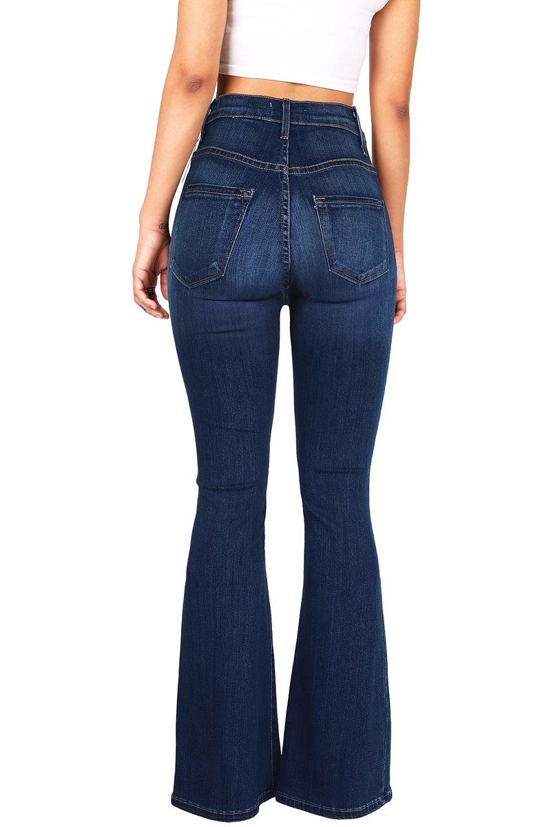 Vibrant Womenâ€™s Flare Denim Jeans â€“ High Waisted Button Up Bell Bottom Stretch Classic Flared Pants VP1115 DStone 9 - Image 3