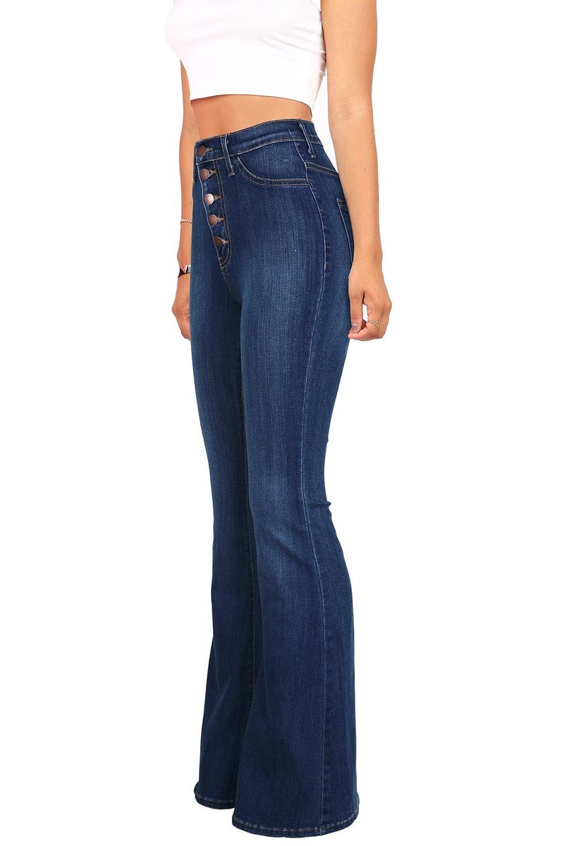 Vibrant Womenâ€™s Flare Denim Jeans â€“ High Waisted Button Up Bell Bottom Stretch Classic Flared Pants VP1115 DStone 9 - Image 2