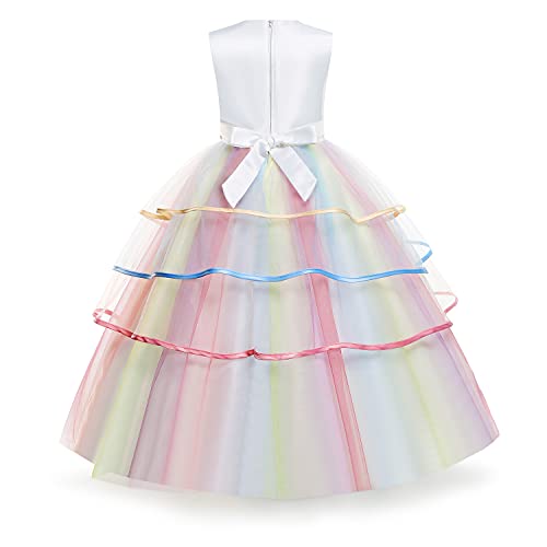 Yipkorra Unicorn Dress for Girls Unicorn Costume Pageant Princess Party Birthday Long Gown with Headband & Necklace (Multicolor, 160 9-10 Years) - Image 2