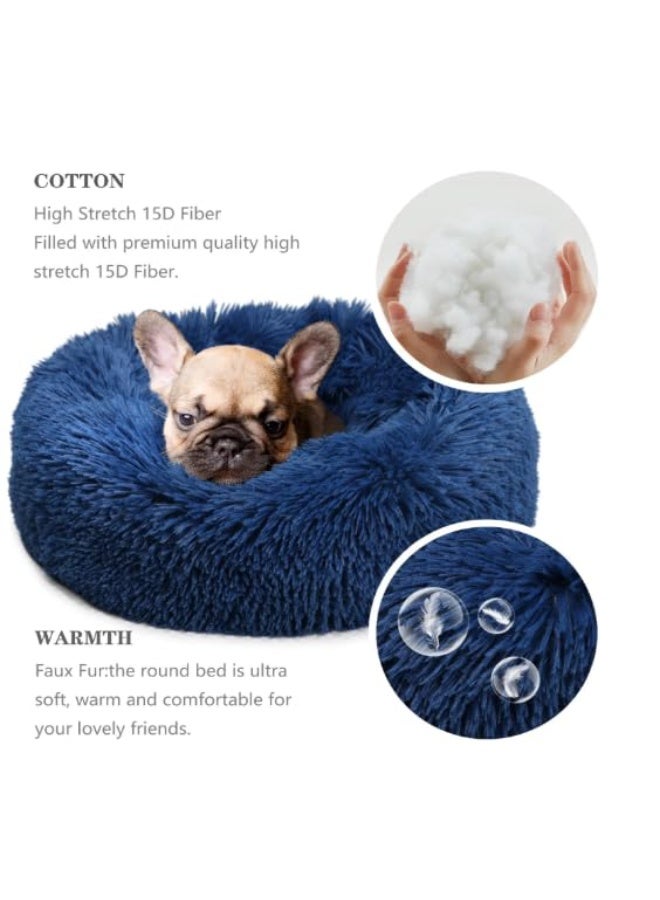 Large Fluffy Bed for Dogs & Cats – Blue | Ultra-Soft Faux Fur Donut Bed with Raised Rim & Anti-Anxiety Comfort - Image 3