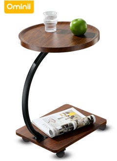 Ominii Rolling Wooden Tray Table with Wheels – C-Shaped Sofa Side Table for Laptop, Coffee & Snacks, Easy to Move, Compact Design for Living Room & Bedroom  - Image 2