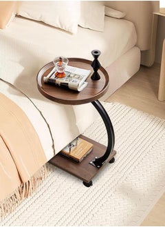 Ominii Rolling Wooden Tray Table with Wheels – C-Shaped Sofa Side Table for Laptop, Coffee & Snacks, Easy to Move, Compact Design for Living Room & Bedroom  - Image 4