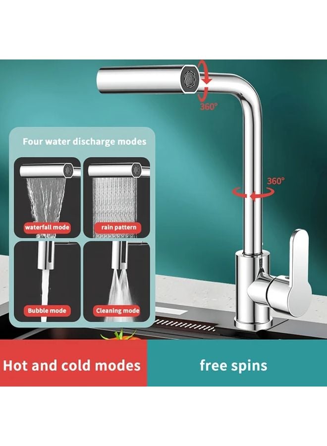 Modern Black Waterfall Kitchen Faucet 360 Swivel Single Handle Brushed Stainless Steel - Image 4