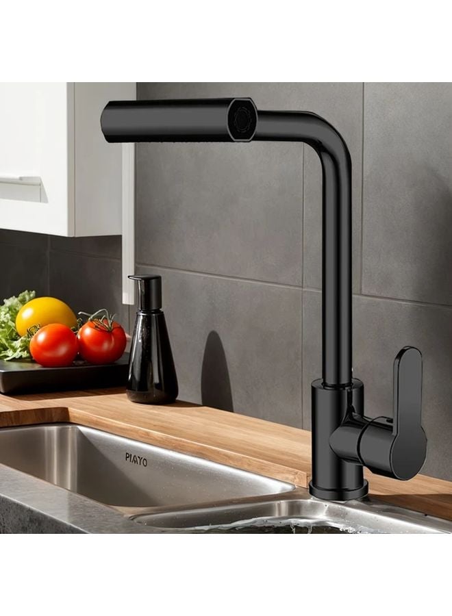 Modern Black Waterfall Kitchen Faucet 360 Swivel Single Handle Brushed Stainless Steel - Image 3