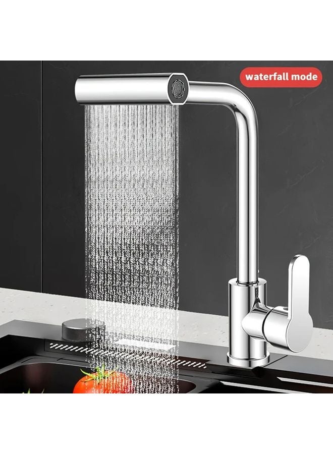 Modern Black Waterfall Kitchen Faucet 360 Swivel Single Handle Brushed Stainless Steel - Image 2