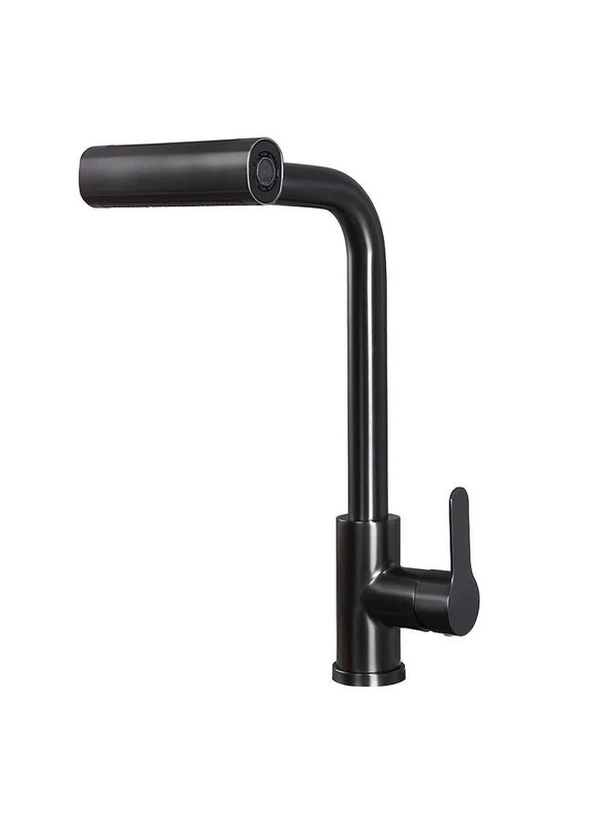 Modern Black Waterfall Kitchen Faucet 360 Swivel Single Handle Brushed Stainless Steel - Image 1