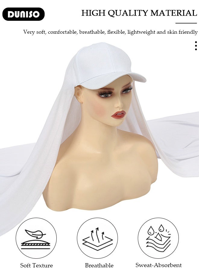 DUNISO Women One Piece Hijab Baseball Cap 2 in 1 Sun Protection Chiffon Hijab Scarf with Cotton Cap Long Turban Hat Full Cover Prayer Headscarf Muslim Shawls Chemo Cancer Headwear - Image 3