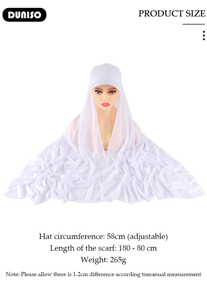 DUNISO Women One Piece Hijab Baseball Cap 2 in 1 Sun Protection Chiffon Hijab Scarf with Cotton Cap Long Turban Hat Full Cover Prayer Headscarf Muslim Shawls Chemo Cancer Headwear - Image 2