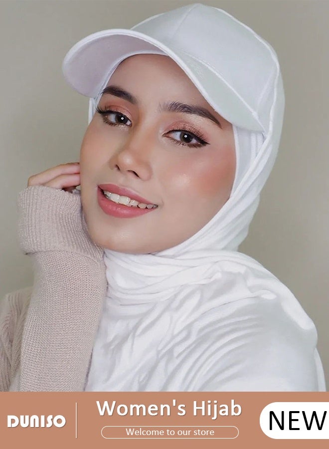 DUNISO Women One Piece Hijab Baseball Cap 2 in 1 Sun Protection Chiffon Hijab Scarf with Cotton Cap Long Turban Hat Full Cover Prayer Headscarf Muslim Shawls Chemo Cancer Headwear - Image 1