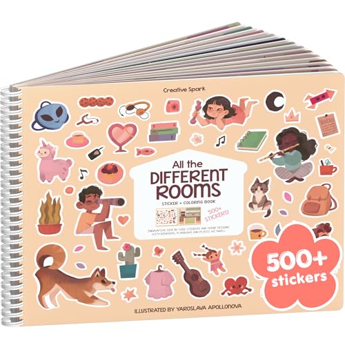 CUPKIN All The Different Rooms 500 Sticker Book by Cupkin Fashion Toddler Travel Activity Coloring Sticker Book Road Trip Essentials 12 Coloring Pages Side by Side Scenes for Ages 28 Years - Image 1