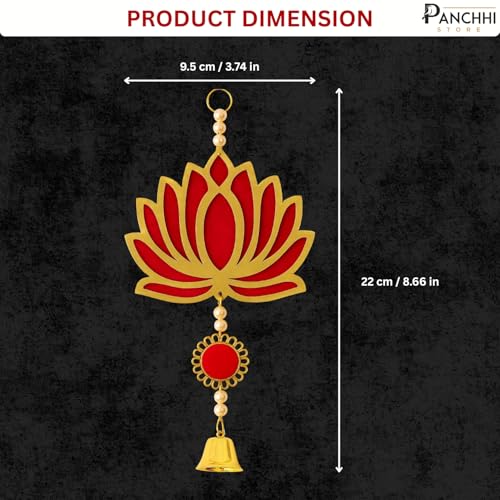 Panchhi Store Wall Hangings for Home Decoration Lotus Latkan Toran with Bells Diwali Dcor Items, Ganpati Decoration Items for Home Pooja Deocration Items for All Festivals Decore - Red Pack of 6 - Image 2