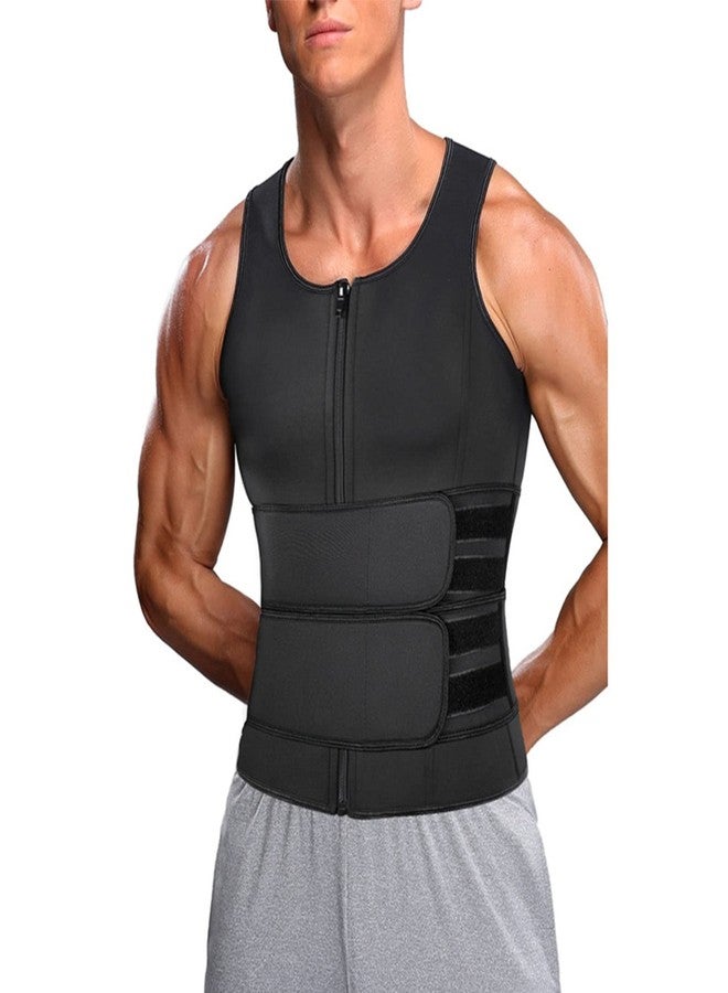 Yinhing Body Shaping Sauna Vest, Men Body Shaping Vest, Breathable Gym Fitness Vest with Double Belt (Black XL) - Image 1