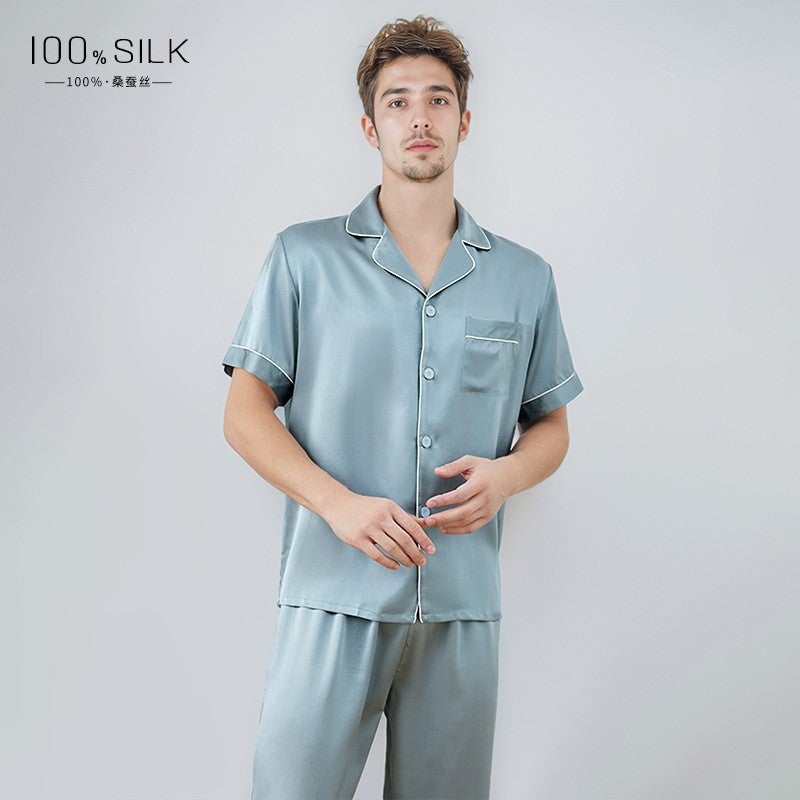 Men's 100% Mulberry Silk Short Sleeve Pajama Set - Image 2