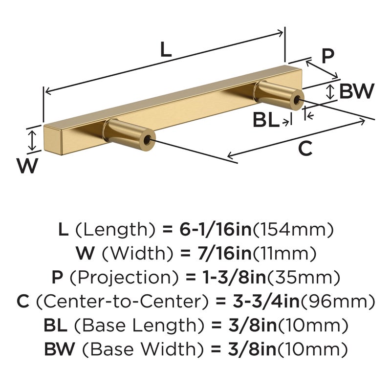 Amerock Bar Pulls Square 3-3/4 inch (96mm) Center-to-Center Champagne Bronze Cabinet Pull - 10 Pack - Image 3