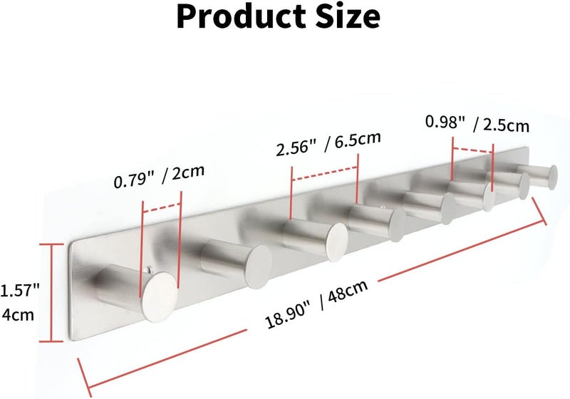 AJLTPA Coat Rack Wall Mounted, White Coat Hooks Screw in, Stainless Steel Door Hooks for Hanging Hat Towels Clothes, Hook Rail with 8 Round Hangers (Silver, 8 Hooks) - Image 2