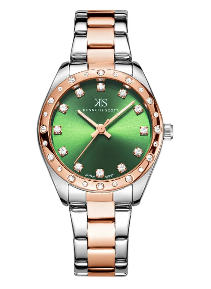 KENNETH SCOTT Kenneth Scott K24509-KBKH Women's Analog Display Watch & Stainless Steel Strap Rose Gold
