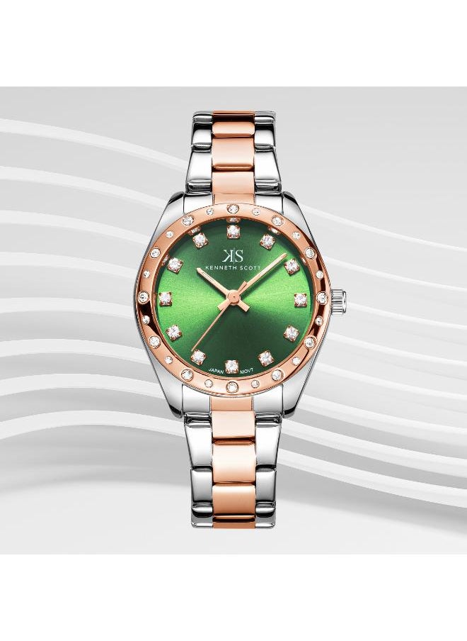 KENNETH SCOTT Kenneth Scott K24509-KBKH Women's Analog Display Watch & Stainless Steel Strap Rose Gold  - Image 2