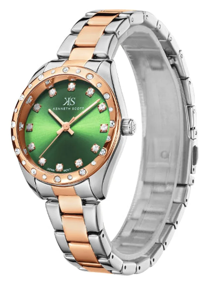 KENNETH SCOTT Kenneth Scott K24509-KBKH Women's Analog Display Watch & Stainless Steel Strap Rose Gold