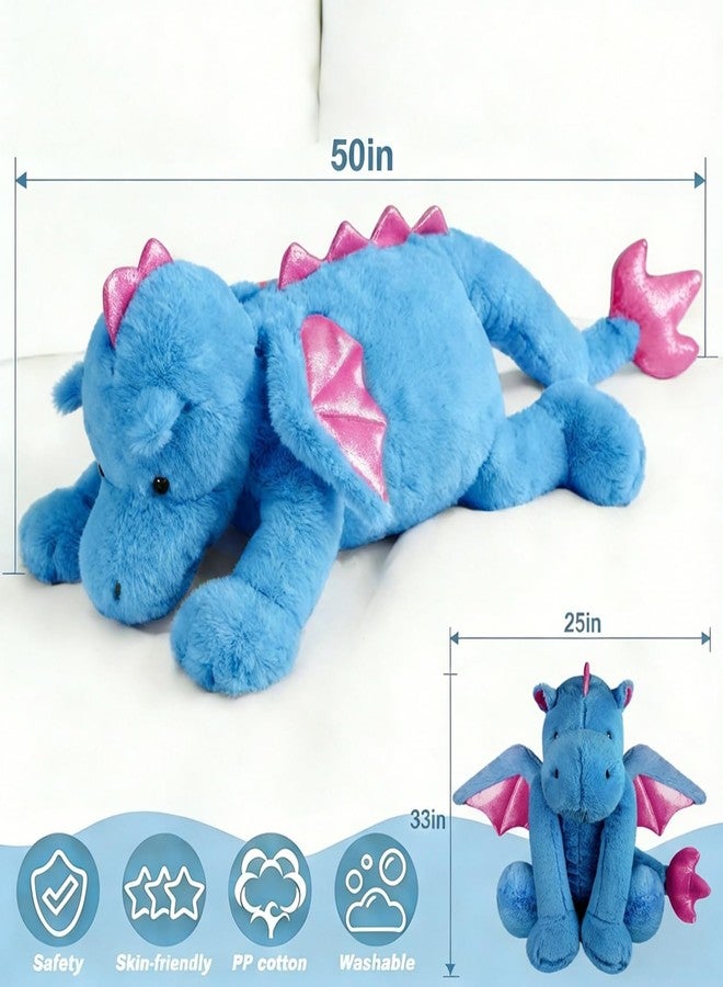 ARELUX Large Dragon Stuffed Animal Plush Toy - Cute Blue Pterosaur Plushie, Giant Fuzzy Dinosaur Pillow for Cuddling, 50in Length (33in Sitting Height), Soft Plush Gift for Friends & Family - Image 4