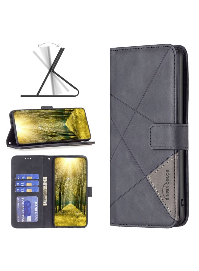 Case Cover For Xiaomi Redmi A1 Magnetic Buckle Rhombus Texture Leather Phone Case Black