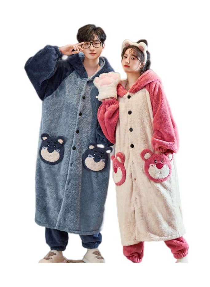KUYING Sleeping gowns, long coral plush and plush, winter home wear for couples, worn externally  - Image 1