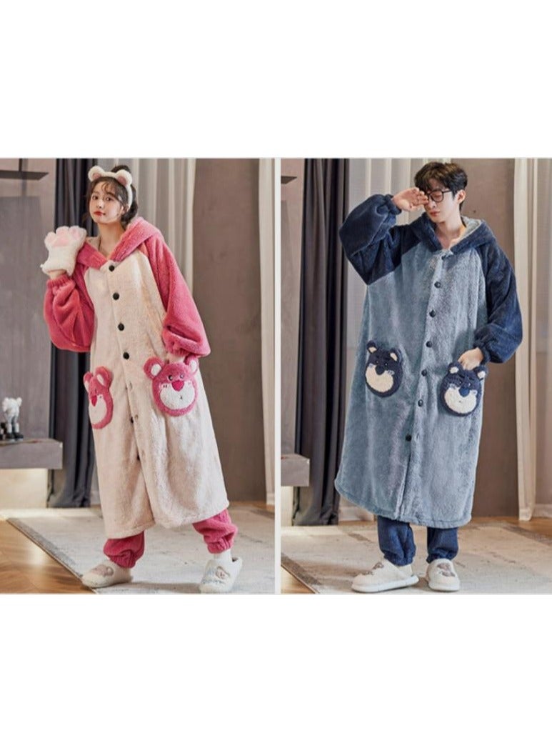KUYING Sleeping gowns, long coral plush and plush, winter home wear for couples, worn externally  - Image 2