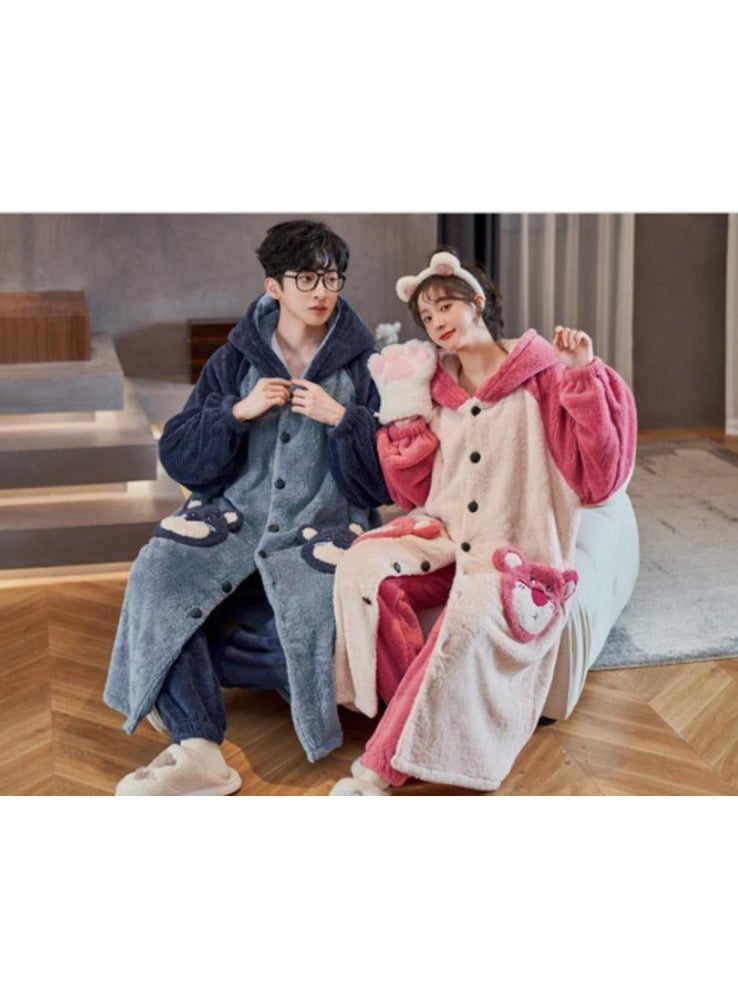 KUYING Sleeping gowns, long coral plush and plush, winter home wear for couples, worn externally  - Image 3