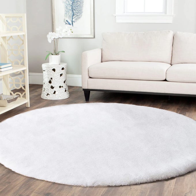 ROUND FURRY RUGS 5FT WHITE CIRCLE RUGS FOR LIVING ROOM MACHINE WASHABLE FLUFFY RUG FAUX RABBIT FUR PLUSH SHAG RUG FOR BEDROOM NURSERY ROOM AND DORM