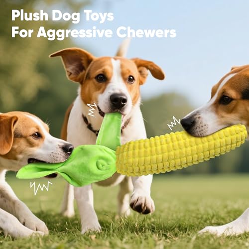 Vitscan Tough Dog Toys for Not Aggressive Chewers Durable Dog Chew Toys for Small Medium Large DogsInteractive Crinkle Squeaky Dog Toys to Keep Them Busy Corn Plush Puppy IQ Training Dogs Puzzle Toy - Image 3