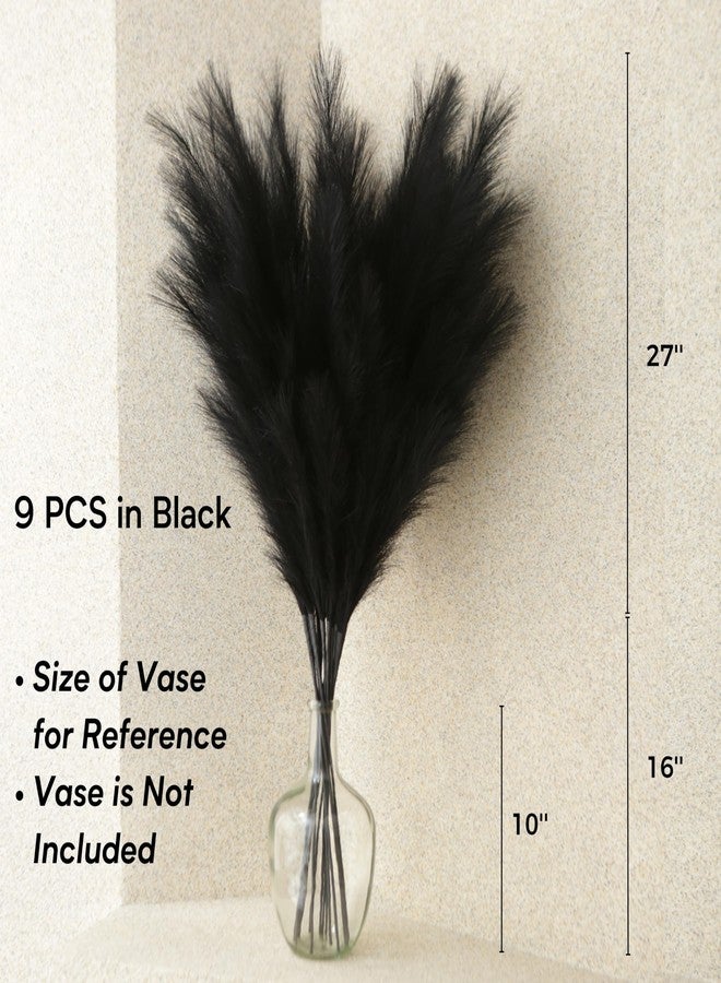 QUBITFUL Faux Pampas Grass Tall, 9 PCS 43''/ 110 cm Large Black Pampas Grass Decor, Fake Pompas Branches, Long Feathers for Floor Vase, Boho Flower Arrangement for Home Wedding Decor (Black) - Image 3