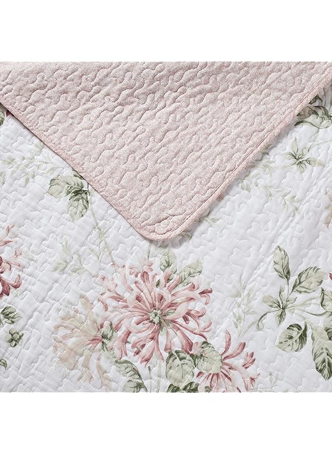 LAURA ASHLEY - Home Honeysuckle Quilt Set Full Queen Pastel Pink - Image 1