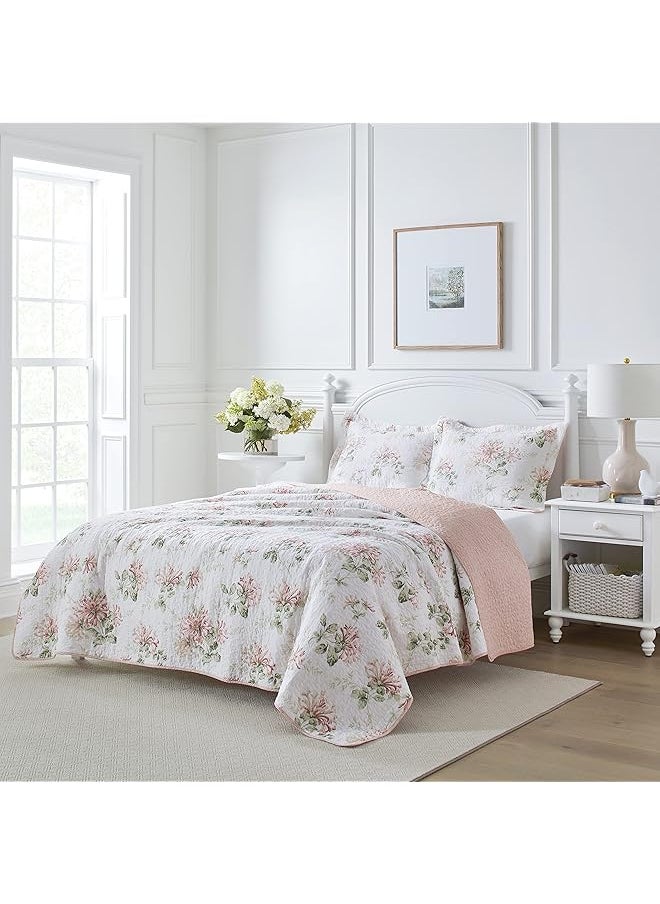 LAURA ASHLEY - Home Honeysuckle Quilt Set Full Queen Pastel Pink - Image 1