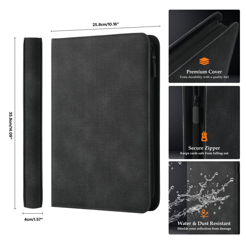 Coolbyl Card Binder 9 Pocket - Premium Card Collection Binder for 360 Cards, Durable Side-Loading Card Album with Zipper, Perfect for TCG, MTG, and Sports Cards, Black - Image 3