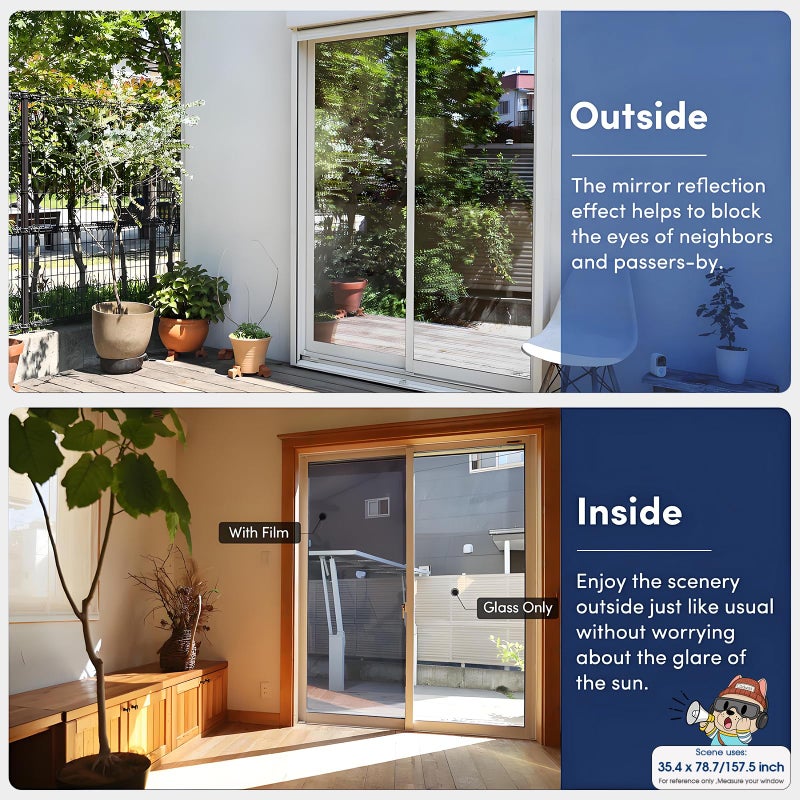 Coavas One Way Privacy Window Film, Heat Control Window Tint for Home, Sun Blocking Reflective Window Film See Out Not in, Anti UV Static Cling for Windows Office Door (Black, 35.4 Inch X 6.5 Feet) - Image 3