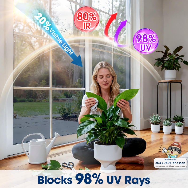 Coavas One Way Privacy Window Film, Heat Control Window Tint for Home, Sun Blocking Reflective Window Film See Out Not in, Anti UV Static Cling for Windows Office Door (Black, 35.4 Inch X 6.5 Feet) - Image 2