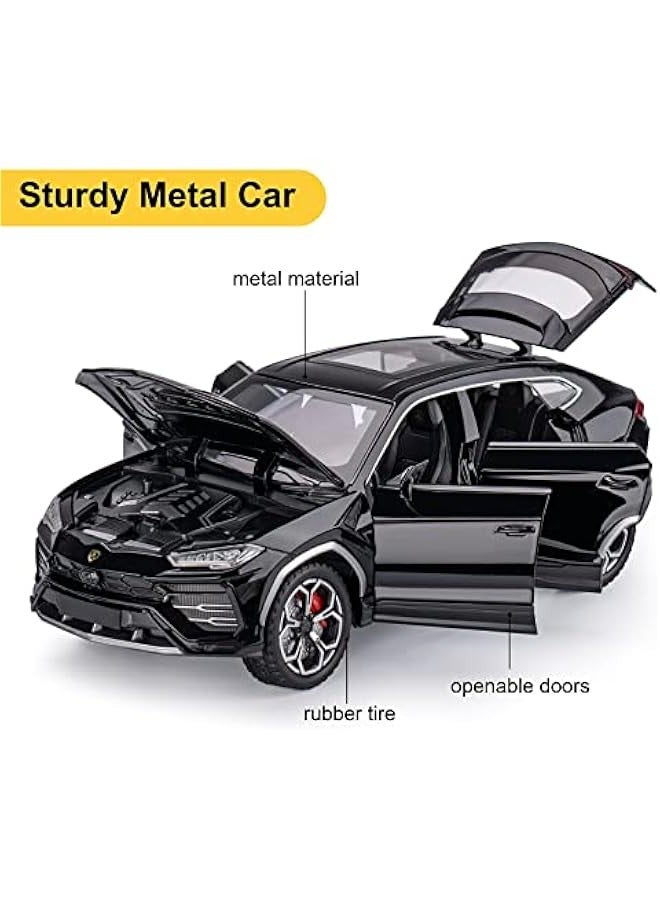 اس اي اس بي اس سي لعبة سيارات لامبو اوروس للاولاد بعمر 3 سنوات فما فوق، سيارات للاولاد بعمر 3 و4 و5 و6 و7 و8 سنوات، سيارة معدنية مصبوبة بمقياس 1:24 مع ضوء واصوات لهدايا ال واعياد الميلاد (اسود، - Image 2