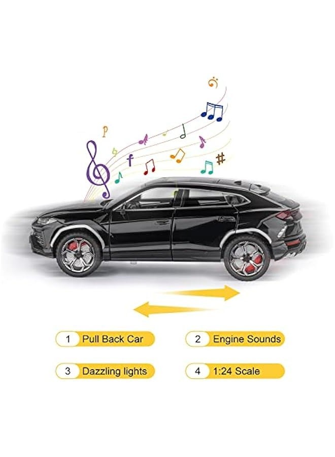 اس اي اس بي اس سي لعبة سيارات لامبو اوروس للاولاد بعمر 3 سنوات فما فوق، سيارات للاولاد بعمر 3 و4 و5 و6 و7 و8 سنوات، سيارة معدنية مصبوبة بمقياس 1:24 مع ضوء واصوات لهدايا ال واعياد الميلاد (اسود، - Image 3